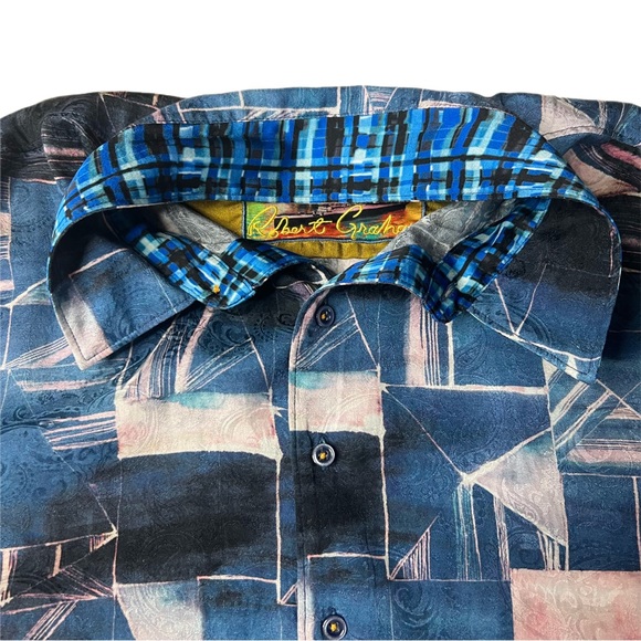 Robert Graham oceanic Abstract Short Sleeve Button Up Silk Shirt XL - Picture 5 of 10